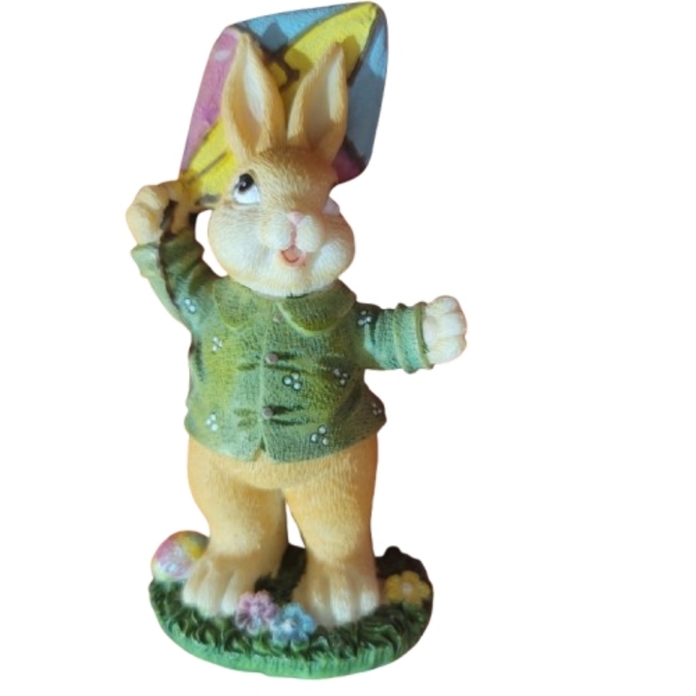 Whimsical Cottagecore Rabbit Figurine with Kite - Charming Spring Easter Decor